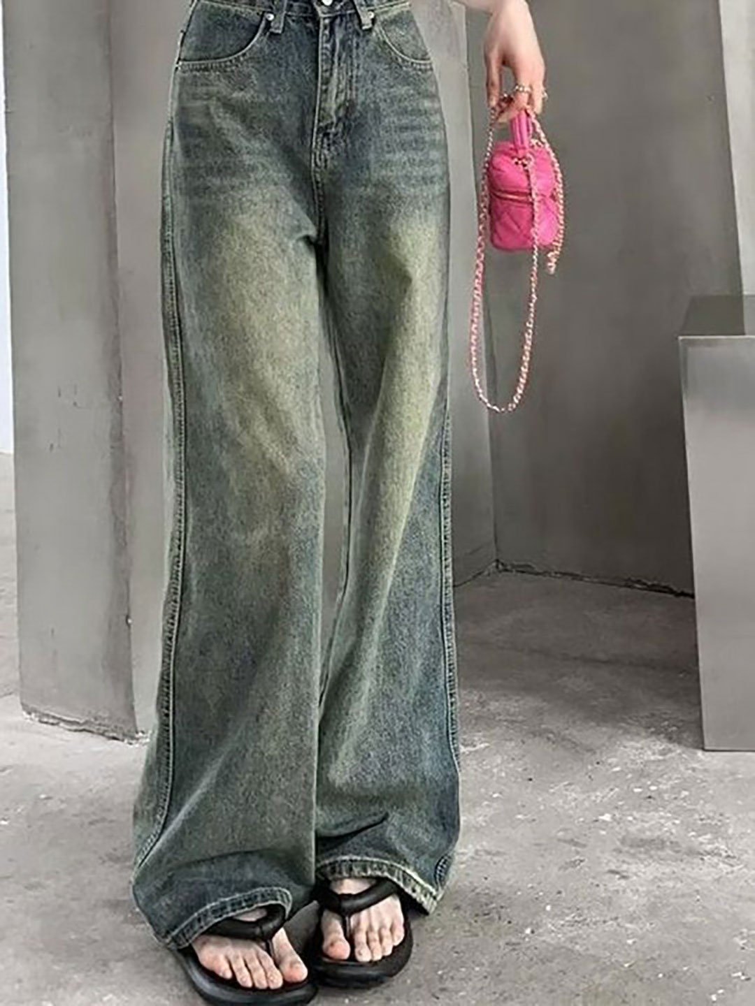 Blue Wide Leg High Rise Cotton Jeans