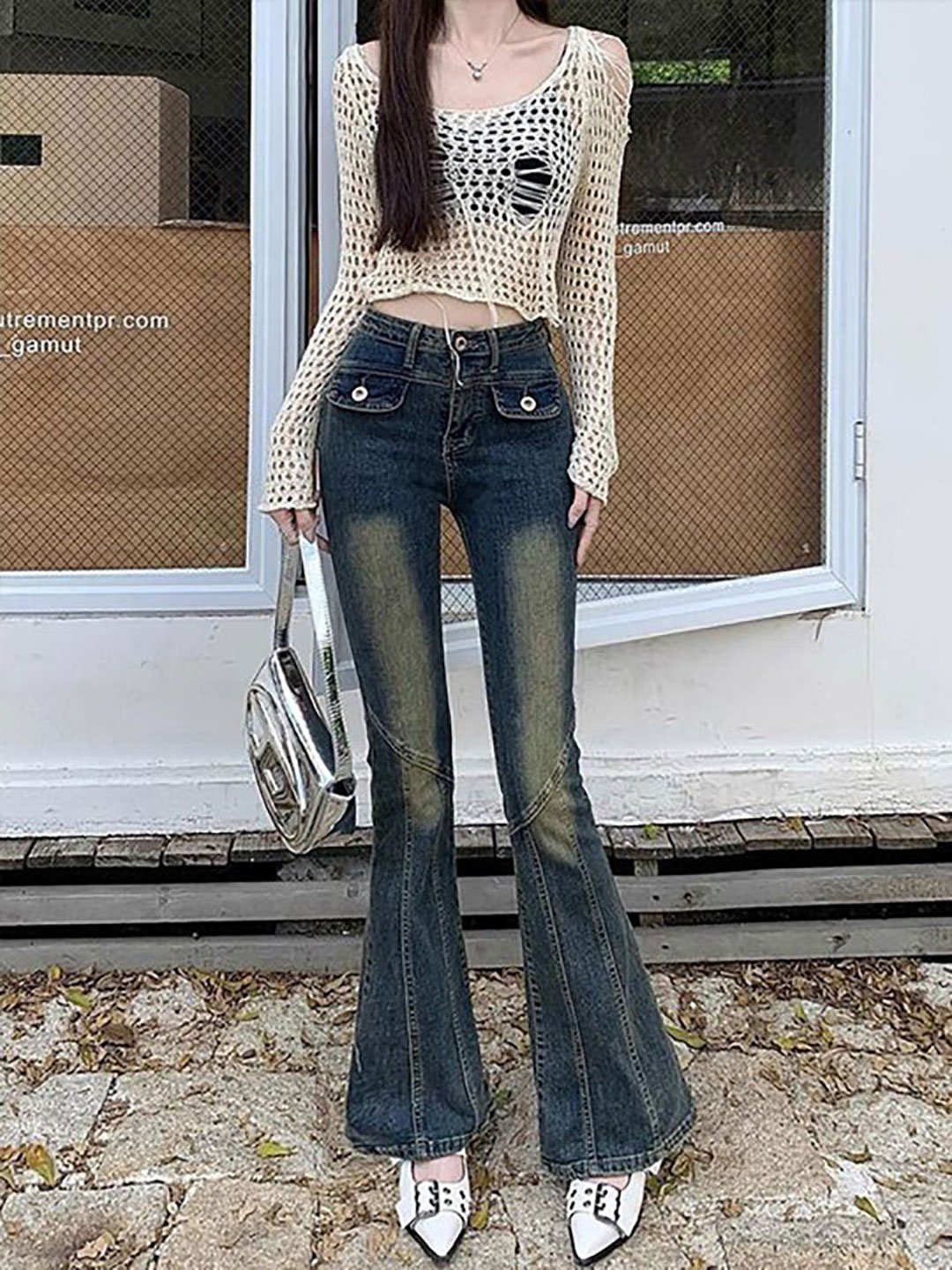 Blue Bootcut High Rise Faded Jeans