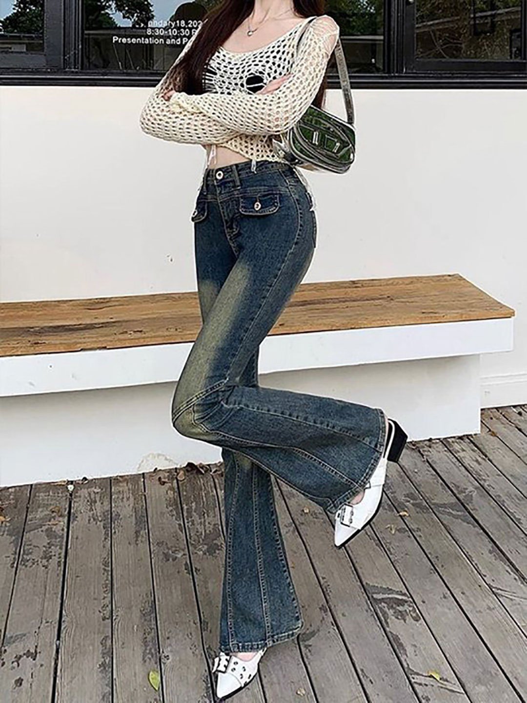 Blue Bootcut High Rise Faded Jeans