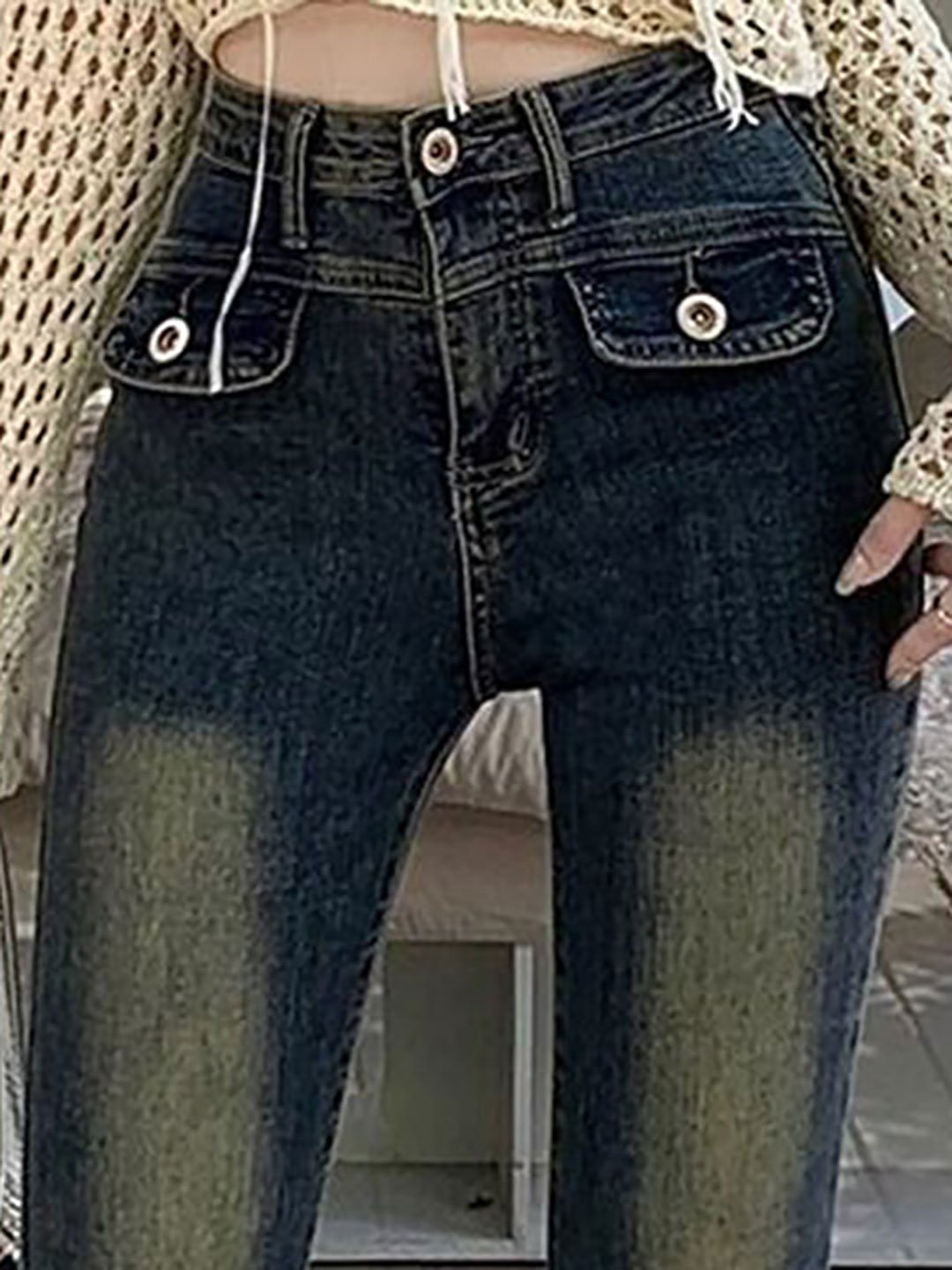 Blue Bootcut High Rise Faded Jeans
