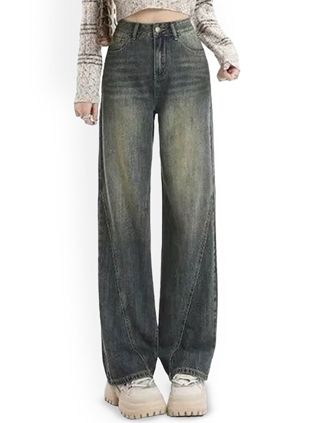 Straight Fit High Rise Faded Jeans