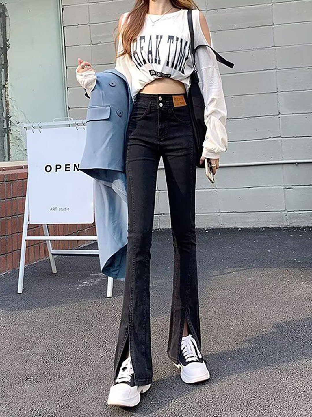 Black Bootcut High Rise Cotton Jeans