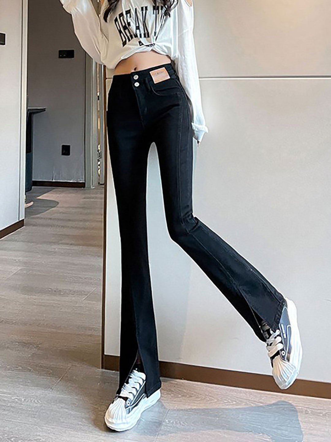 Black Bootcut High Rise Cotton Jeans