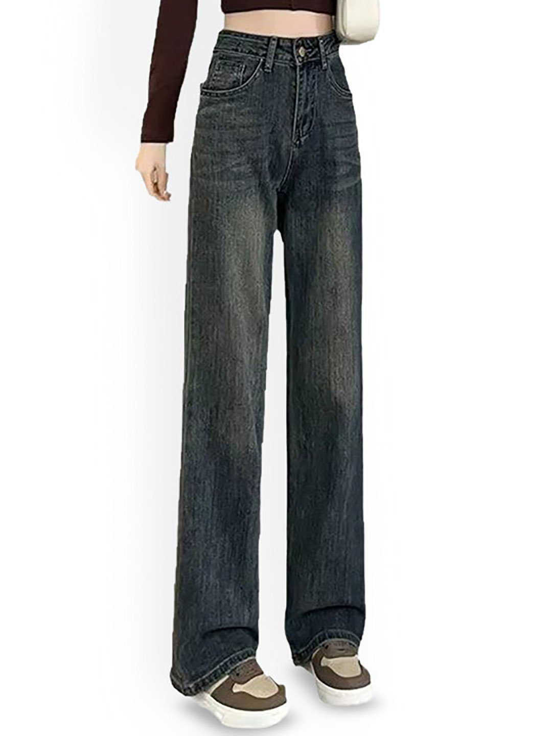 Blue Straight Fit High Rise Low Fade Jeans