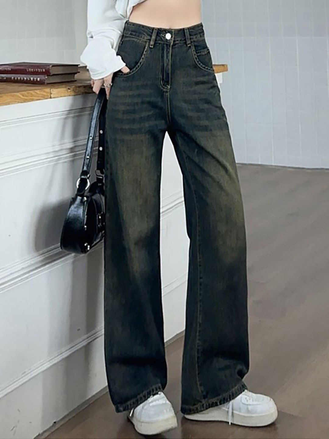 Blue Straight Fit Low Fade Mid Rise Jeans