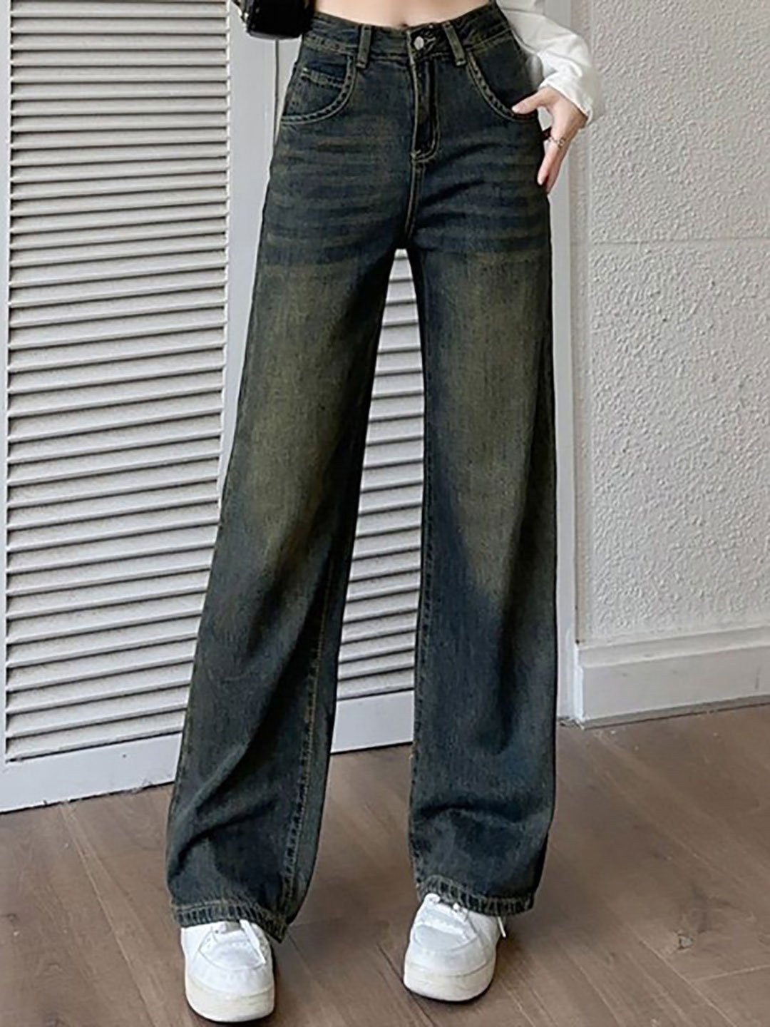Blue Straight Fit Low Fade Mid Rise Jeans