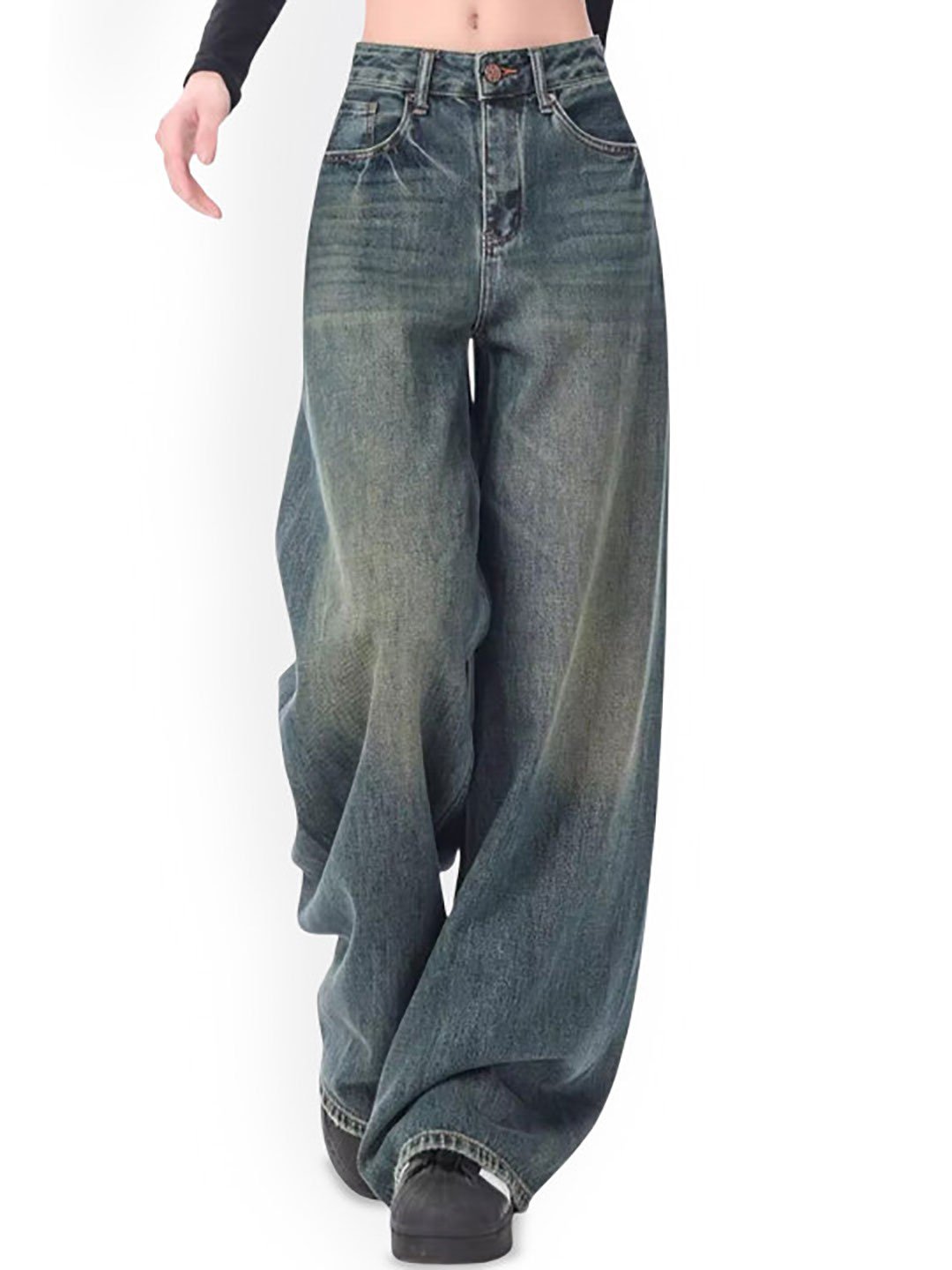 Blue Wide Leg High Rise Acid Wash Stretchable Jeans
