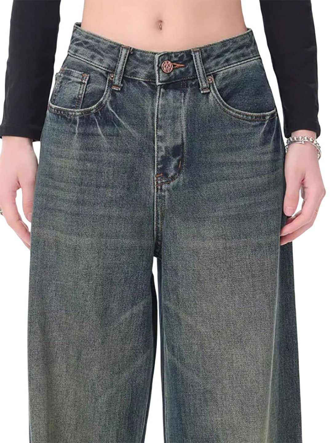 Blue Wide Leg High Rise Acid Wash Stretchable Jeans