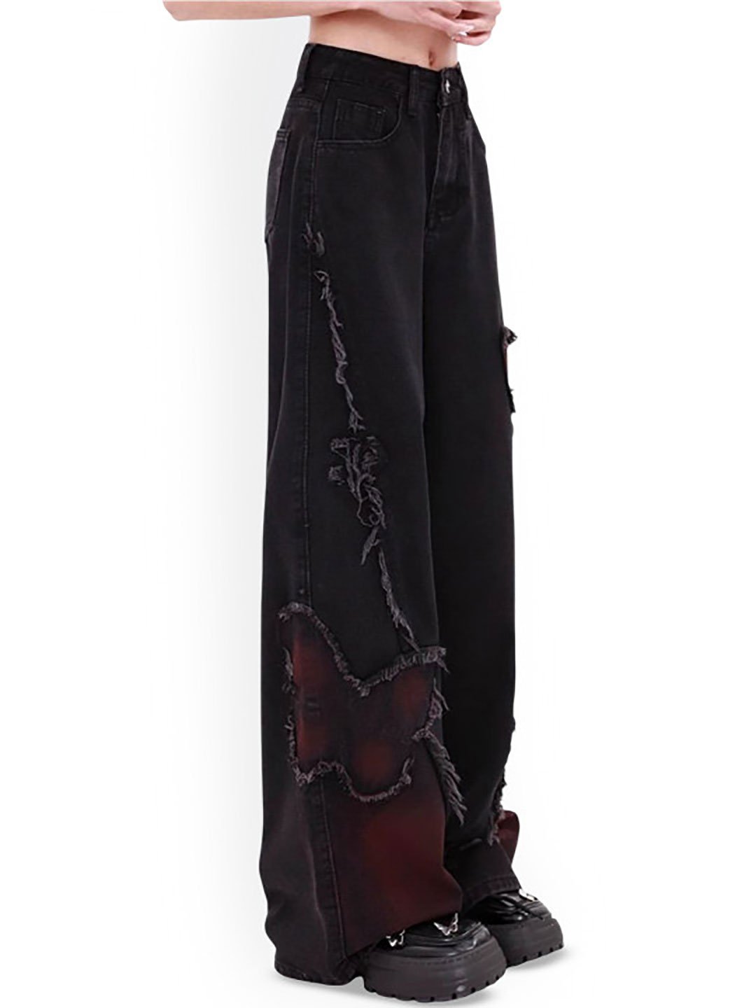Black Wide Leg High Rise Distressed Jeans