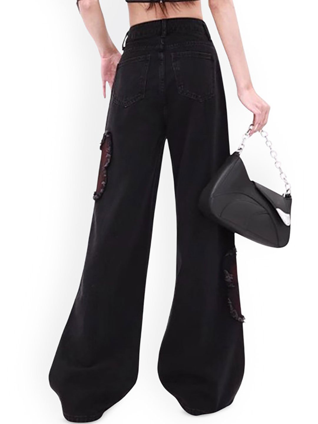 Black Wide Leg High Rise Distressed Jeans