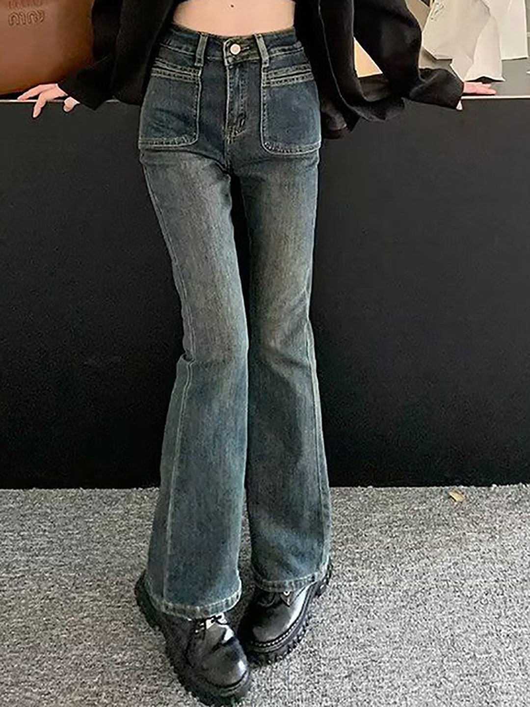 Blue Flared High Rise Low Fade Jeans