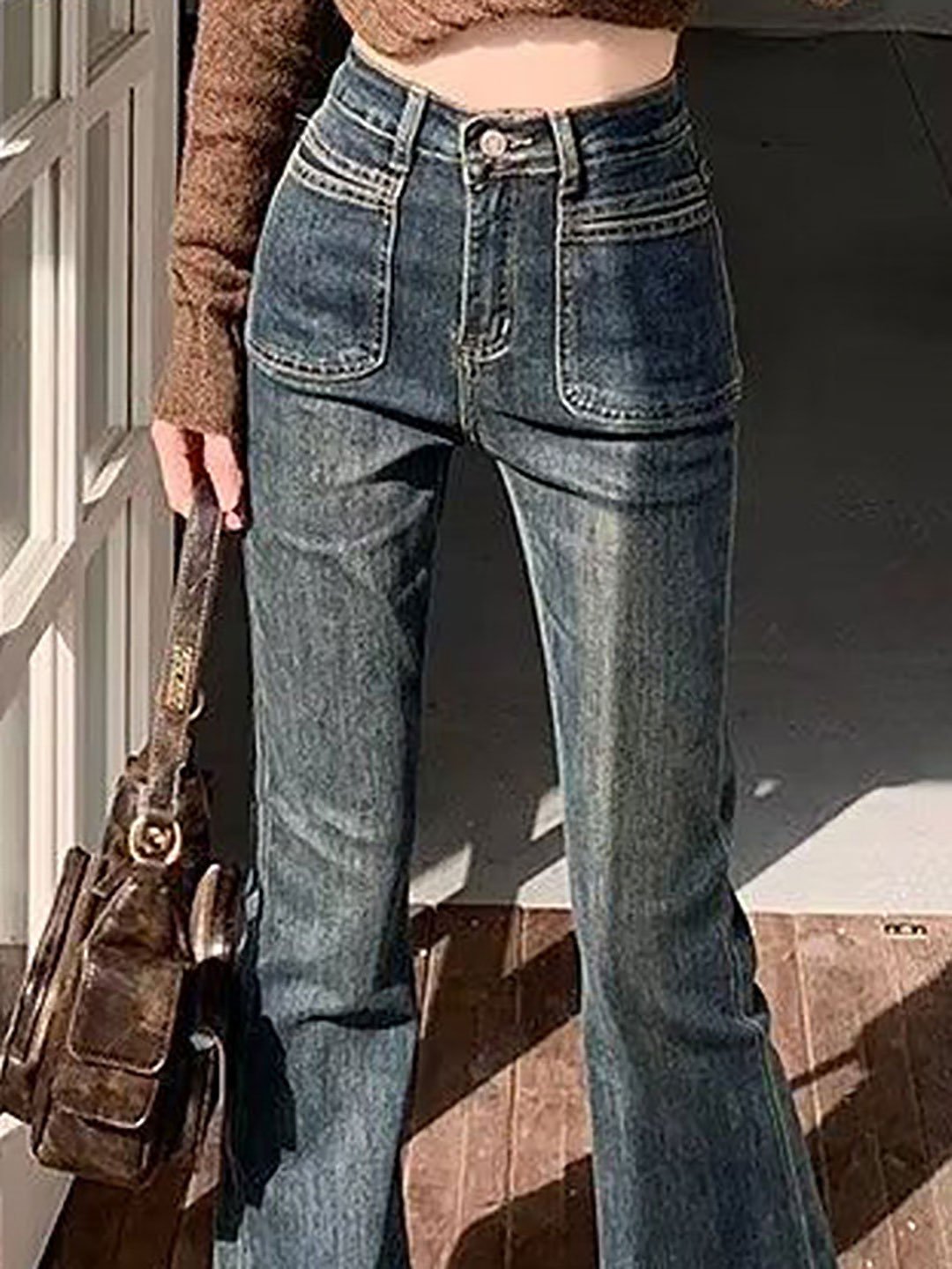Blue Flared High Rise Low Fade Jeans