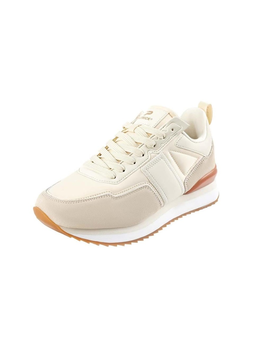 Beige Panelled Lace-Up Sneakers