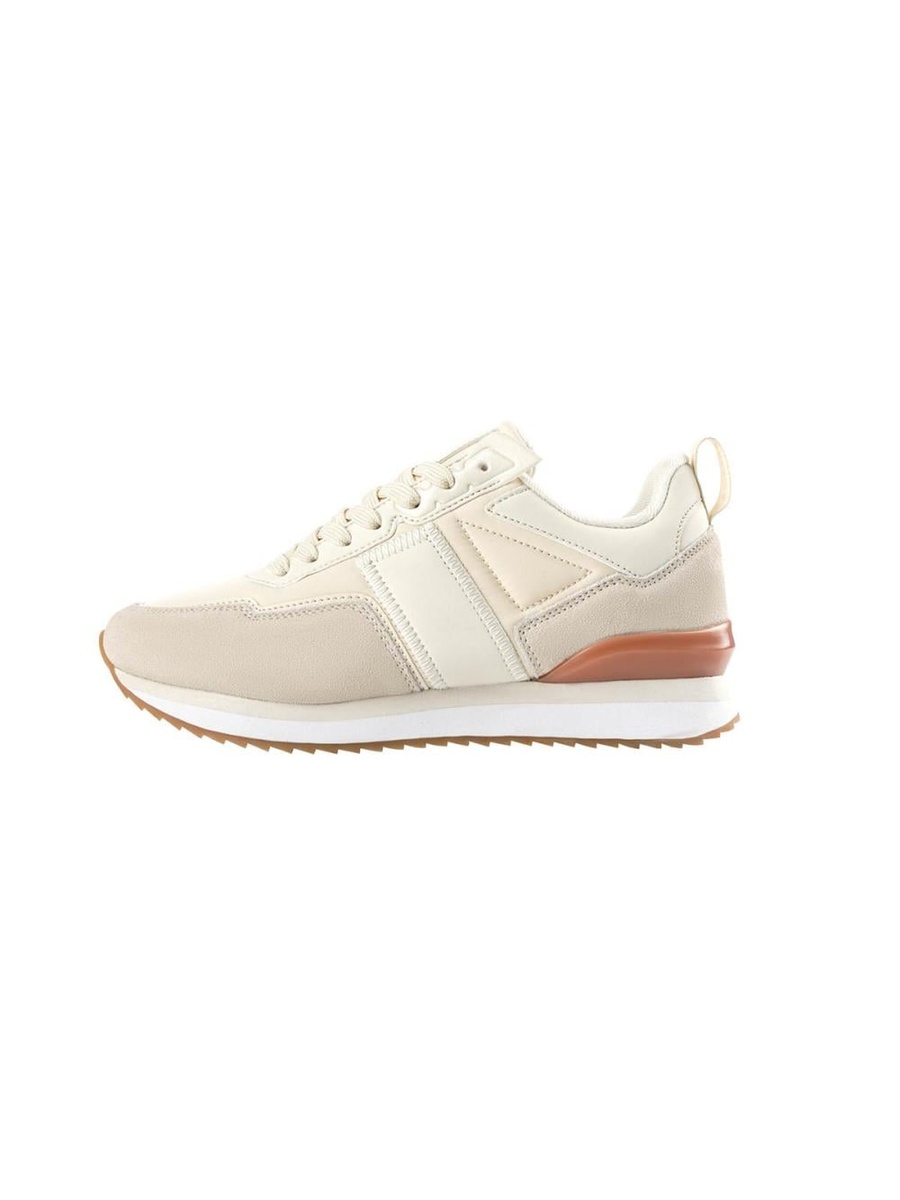 Beige Panelled Lace-Up Sneakers