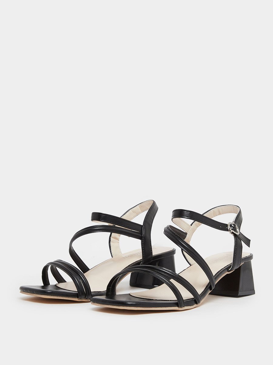Black Square Toe Cross Straps Block Heel Sandals