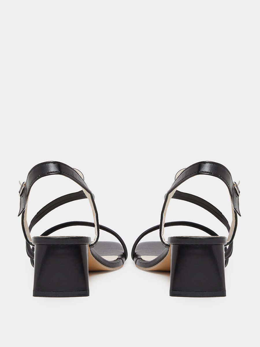 Black Square Toe Cross Straps Block Heel Sandals