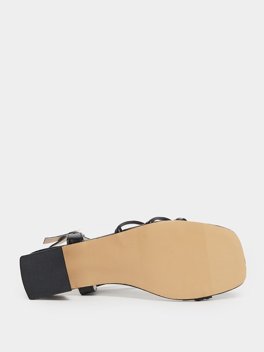 Black Square Toe Cross Straps Block Heel Sandals