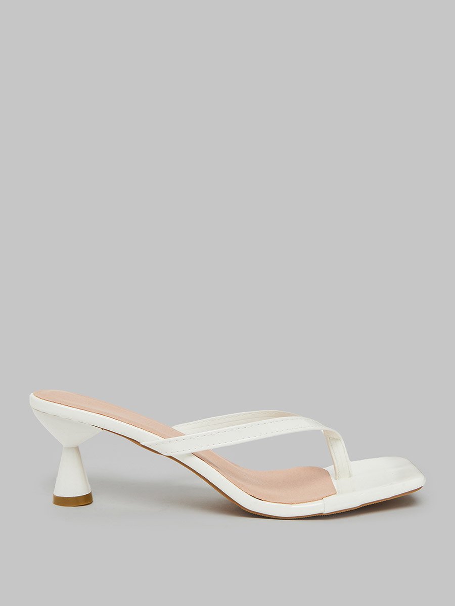 White Kitten Heel Thong Sandals
