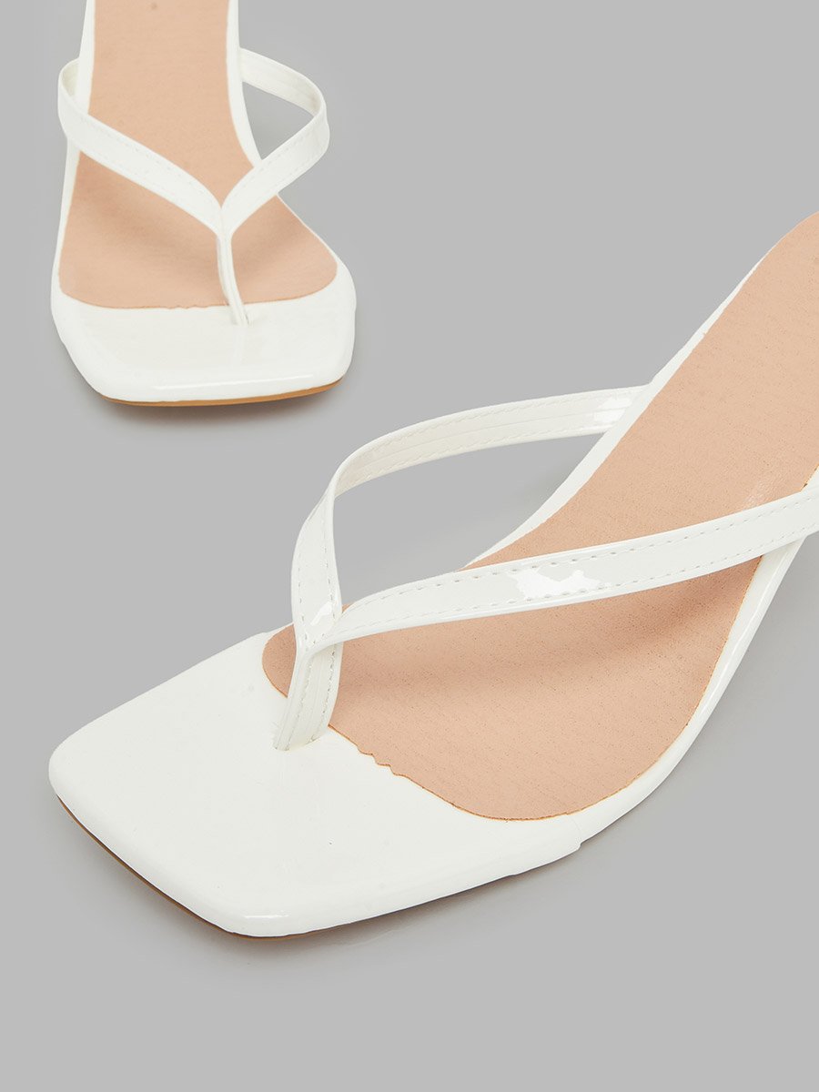 White Kitten Heel Thong Sandals