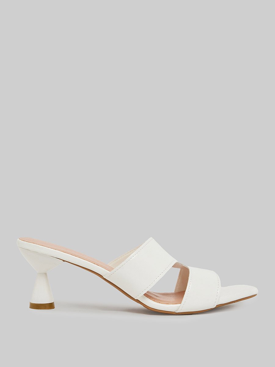 White Slip-On Kitten Heel Sandals