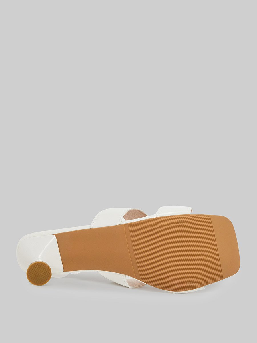 White Slip-On Kitten Heel Sandals
