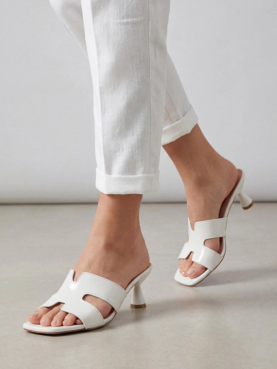 White Slip-On Kitten Heel Sandals