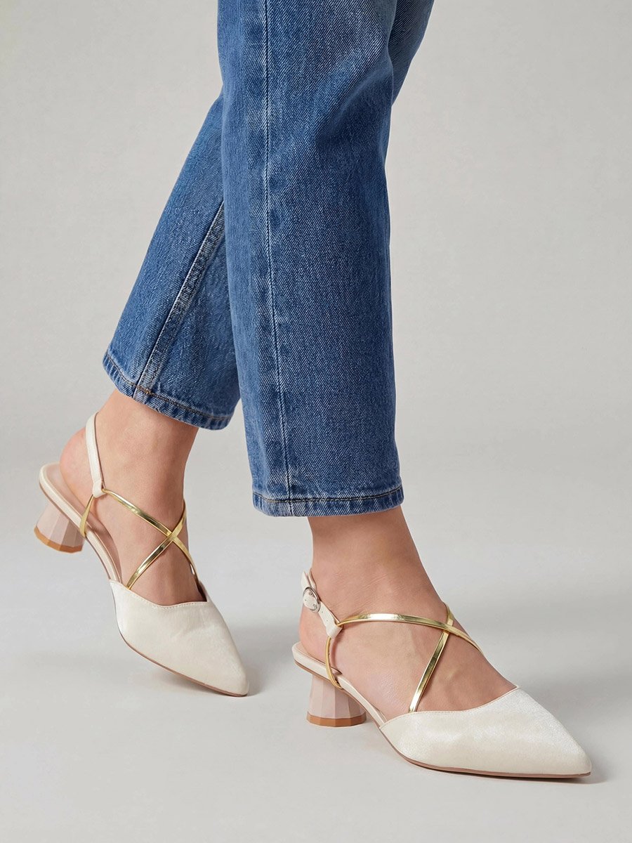 White Pointed Toe Cross Straps Flat Sandals