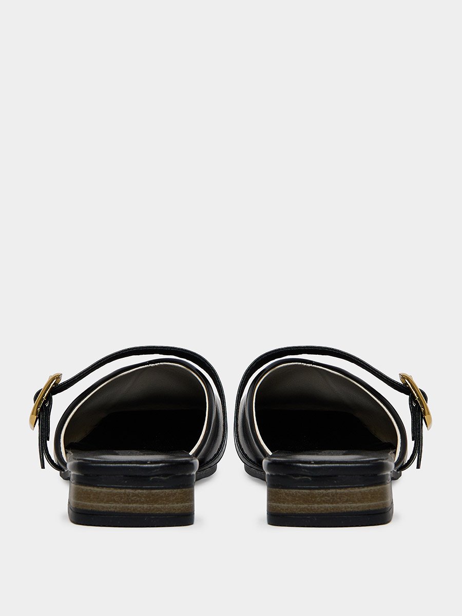 Black Buckle Flat Sandals