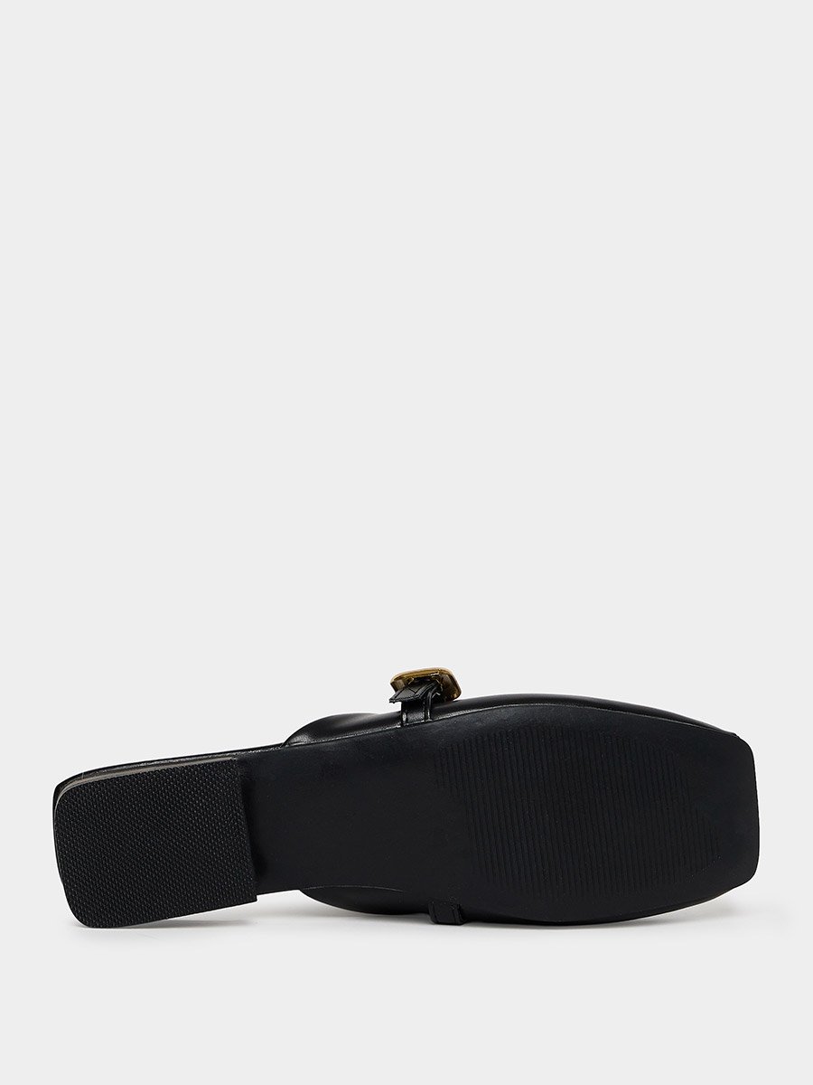 Black Buckle Flat Sandals