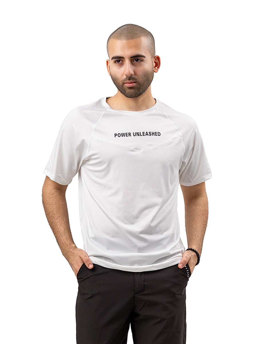 Men White Printed Training T-Shirt