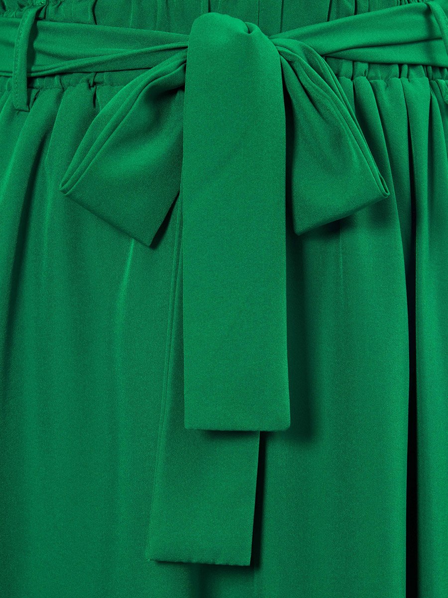 Emerald Green A-Line Midi Skirt with Bow Belt