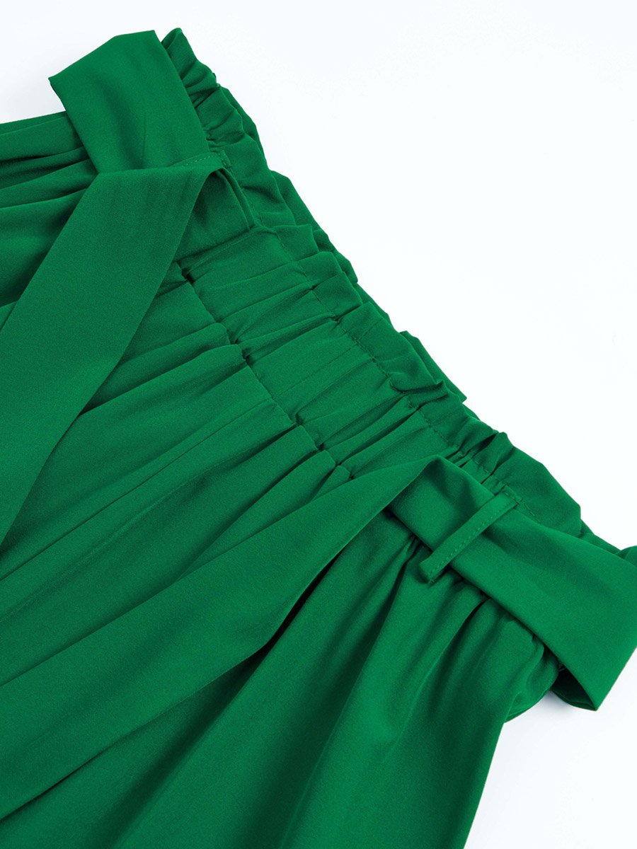 Emerald Green A-Line Midi Skirt with Bow Belt