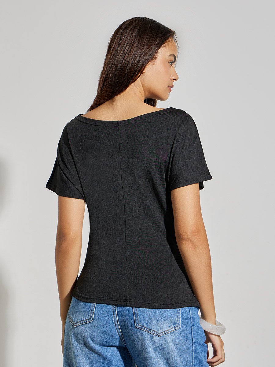 Black Solid Round Neck T-Shirt