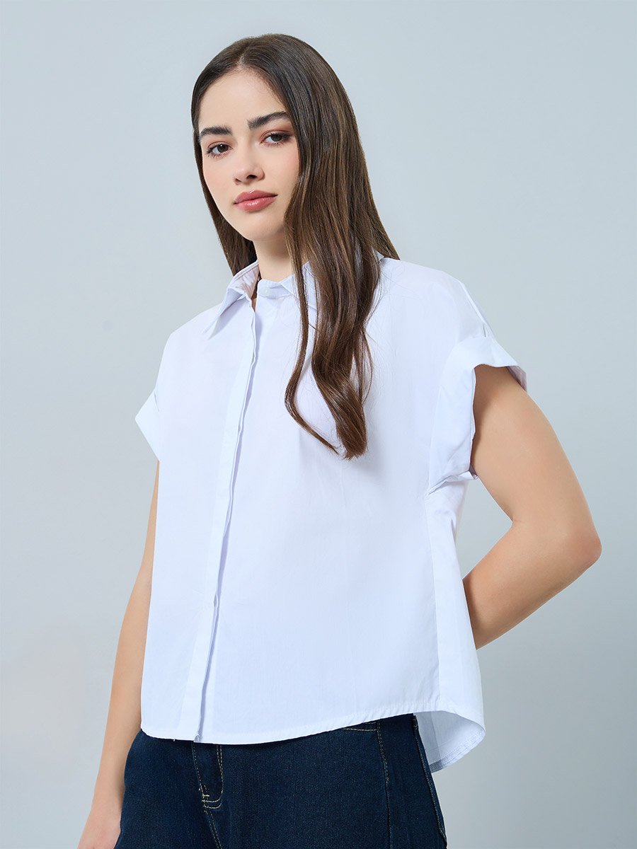 White Solid Short Sleeve Shirt