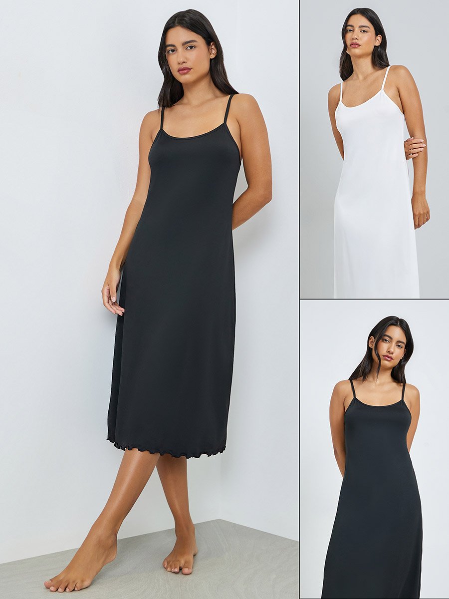 Pack of 2 - Lettuce Hem Basic Slip Dress