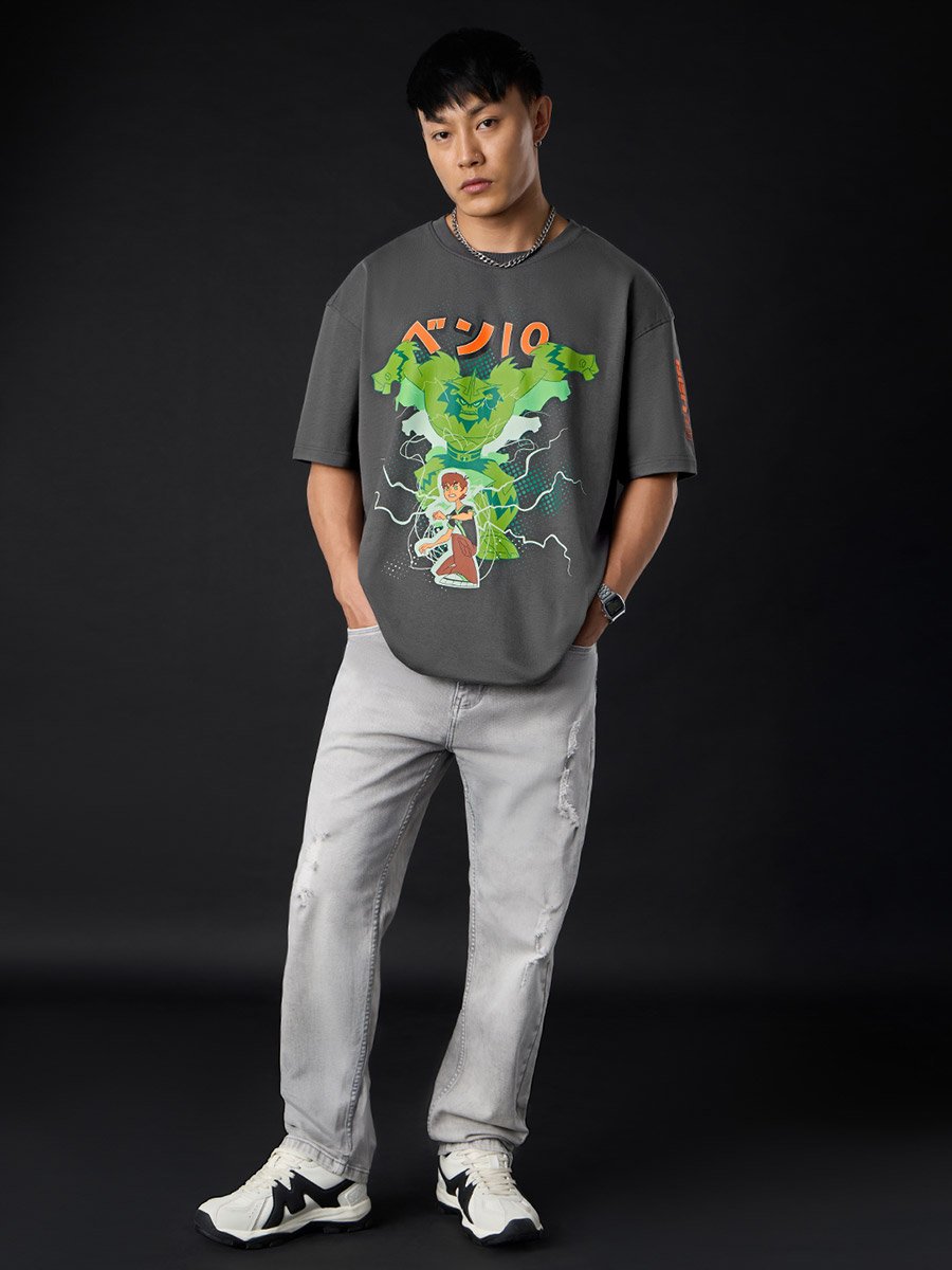 Grey Ben 10 Graphic Oversized T-Shirt