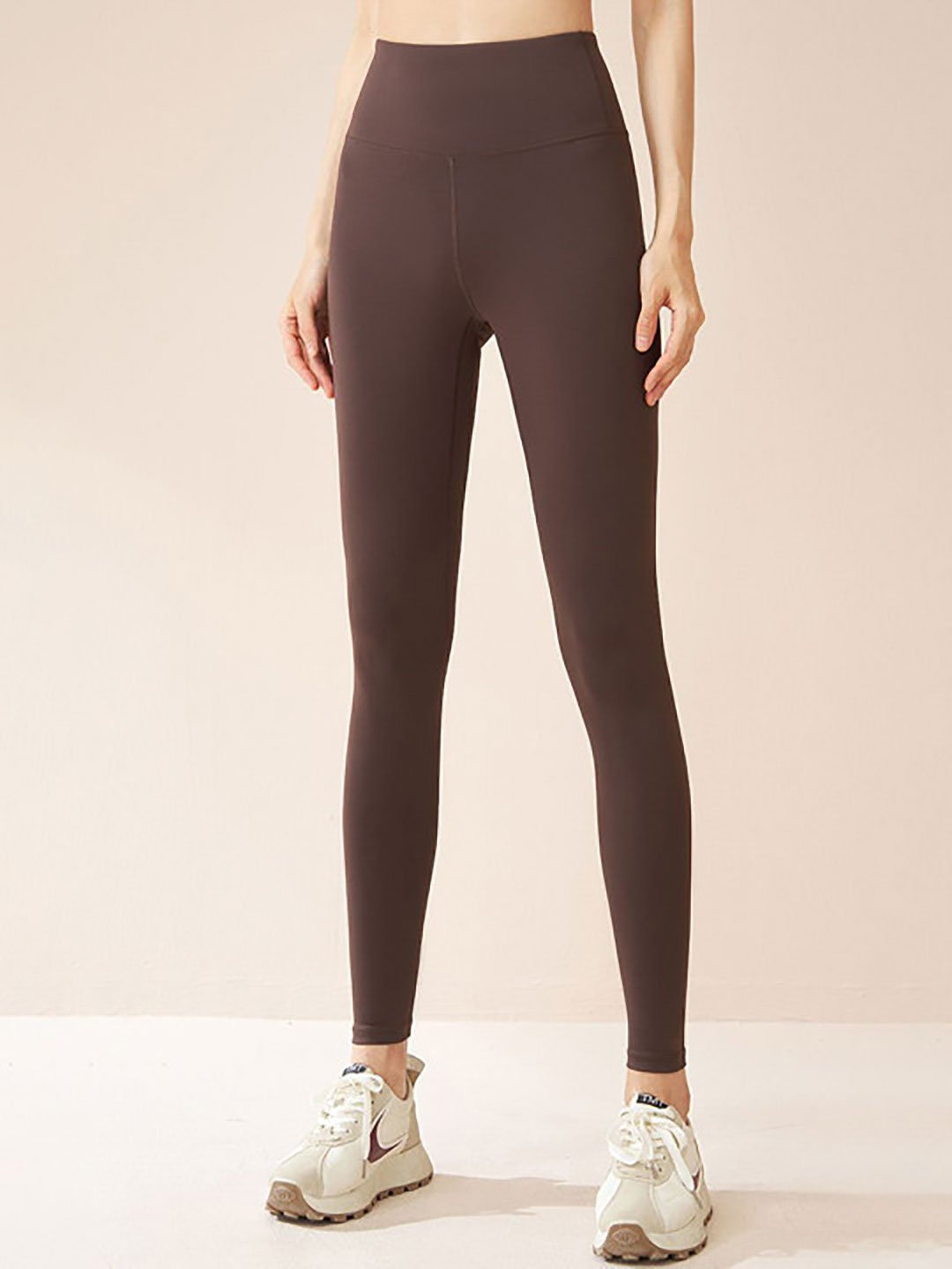 Coffee Brown Wide Waistband Athleisure Leggings