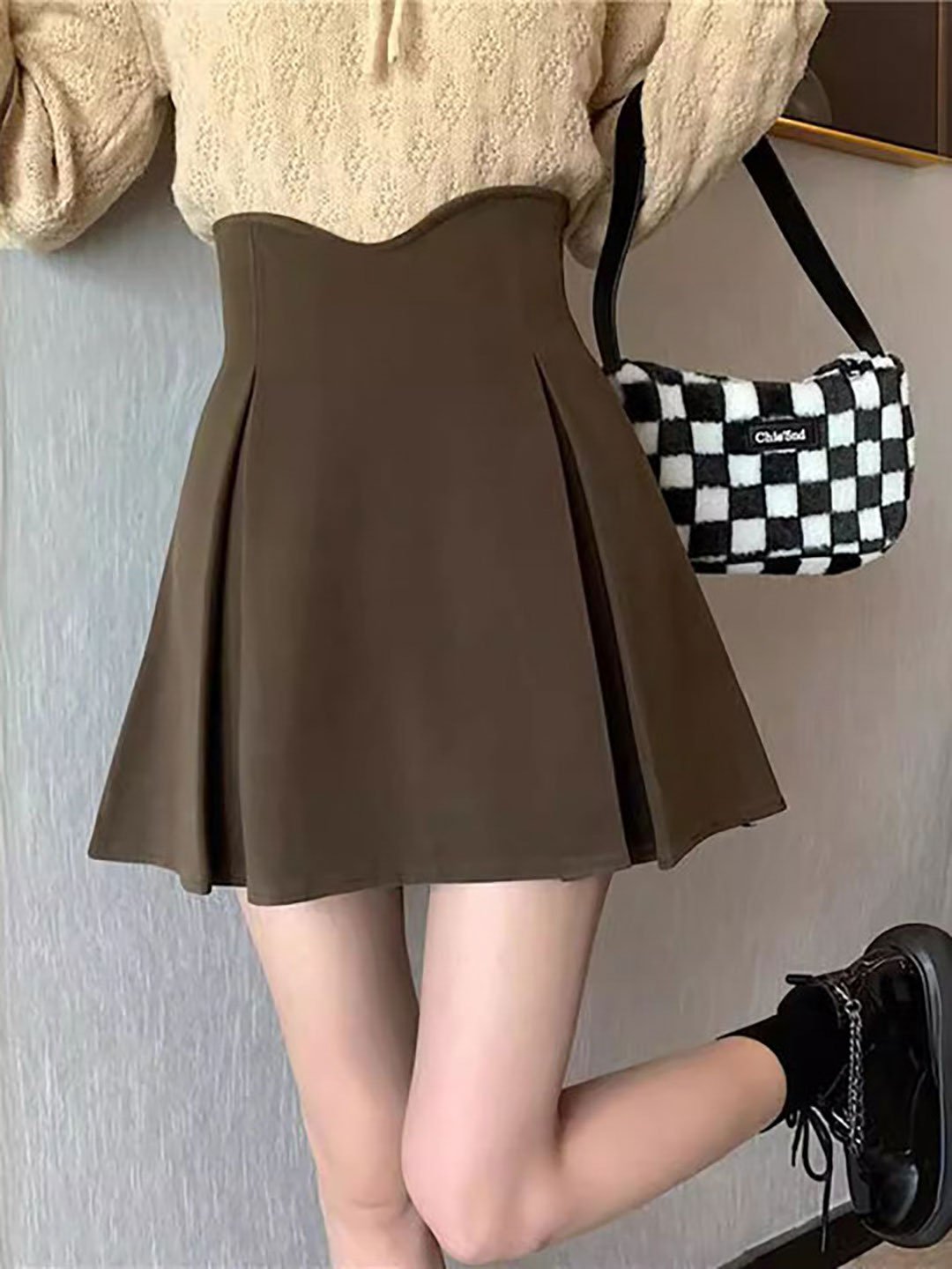 Brown Pure Cotton A-Line Above Knee Skirts