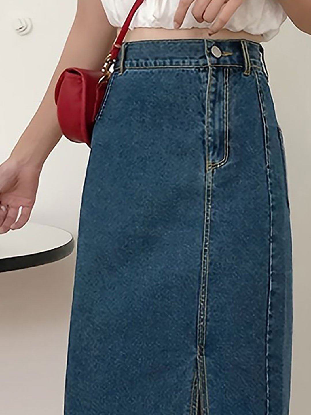 Blue Denim A-Line Midi Skirts