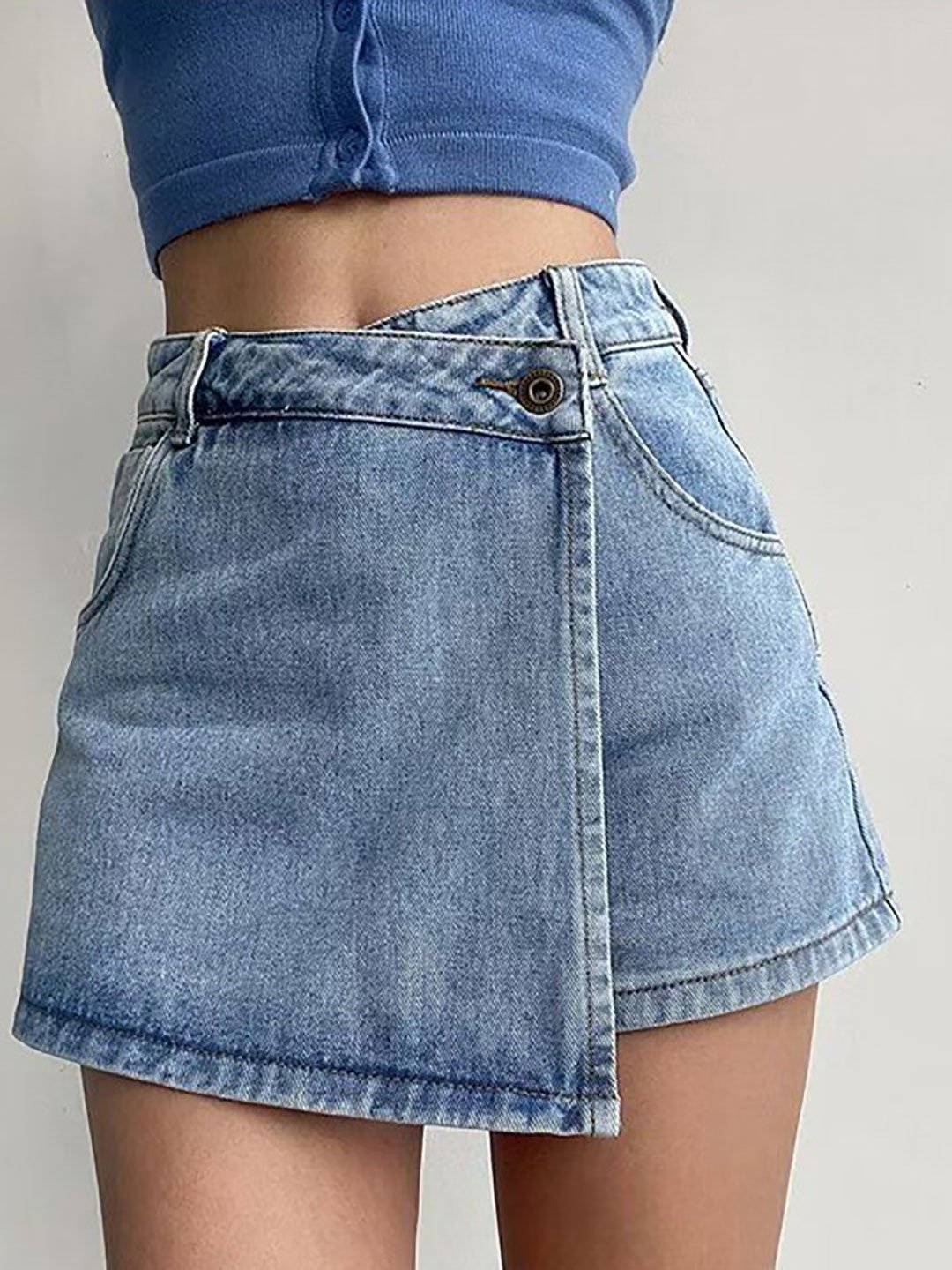 Light Blue Denim A-Line Mini Skirt 