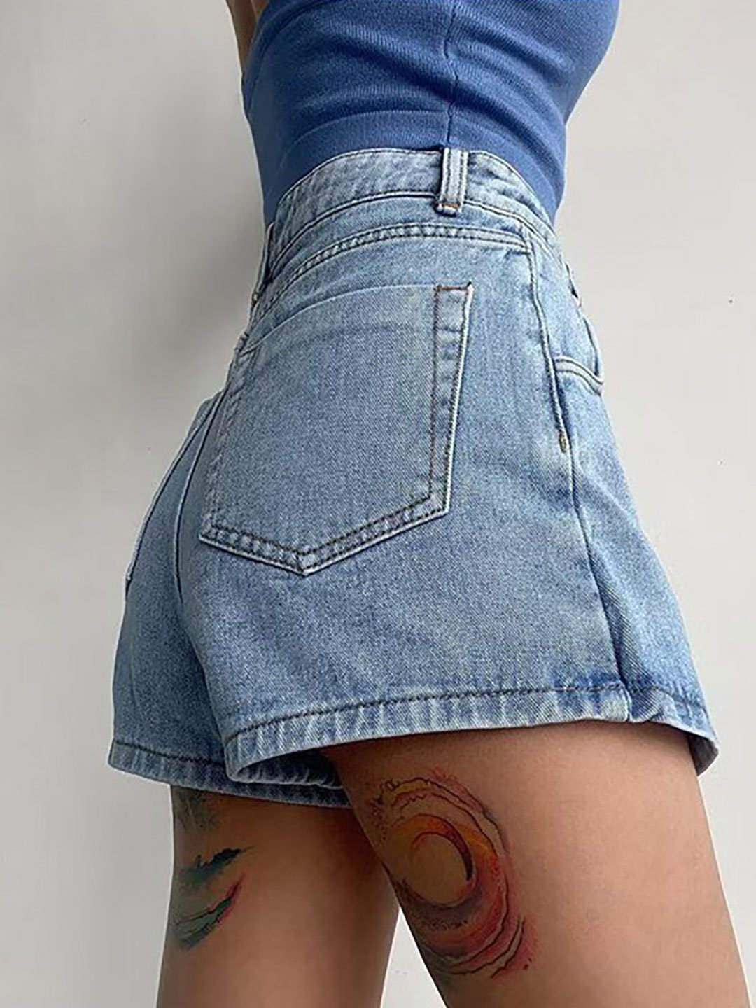 Light Blue Denim A-Line Mini Skirt 