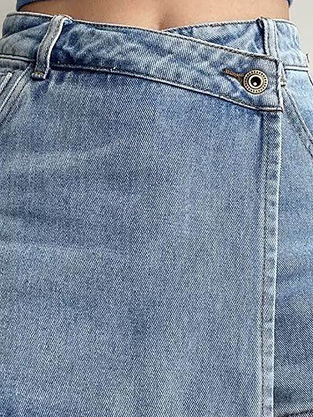 Light Blue Denim A-Line Mini Skirt 