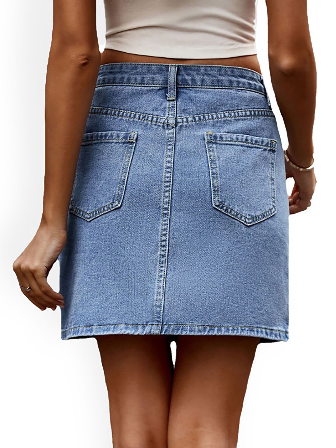Blue Washed Denim Mini Skirt