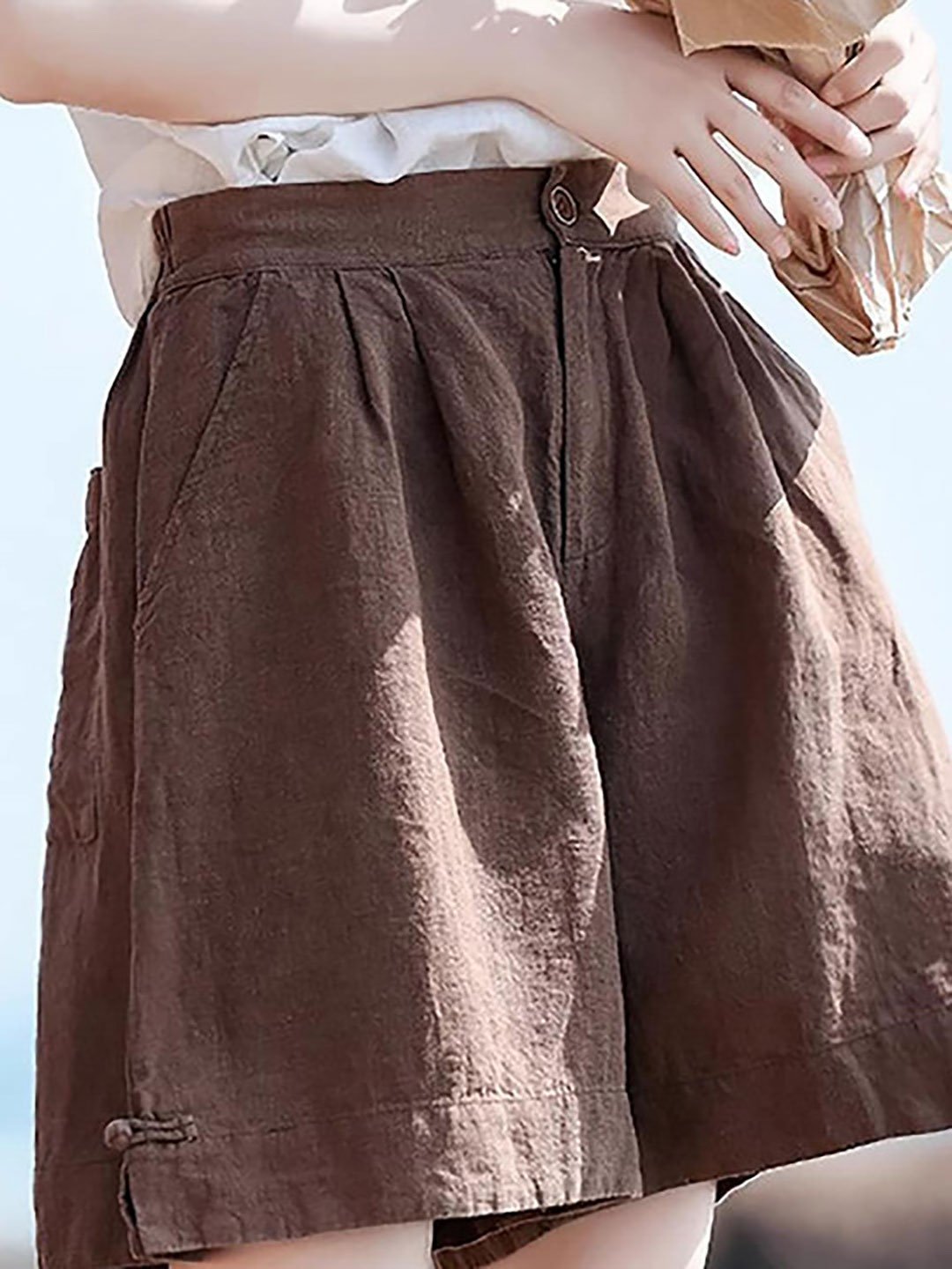 Brown Solid Cotton Shorts