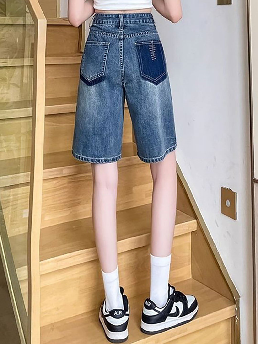 Blue High Rise Cotton Shorts