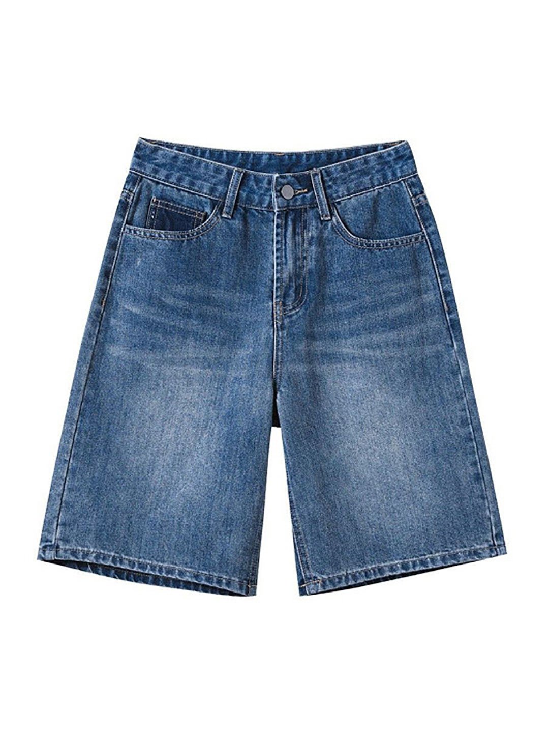 Blue High Rise Cotton Shorts