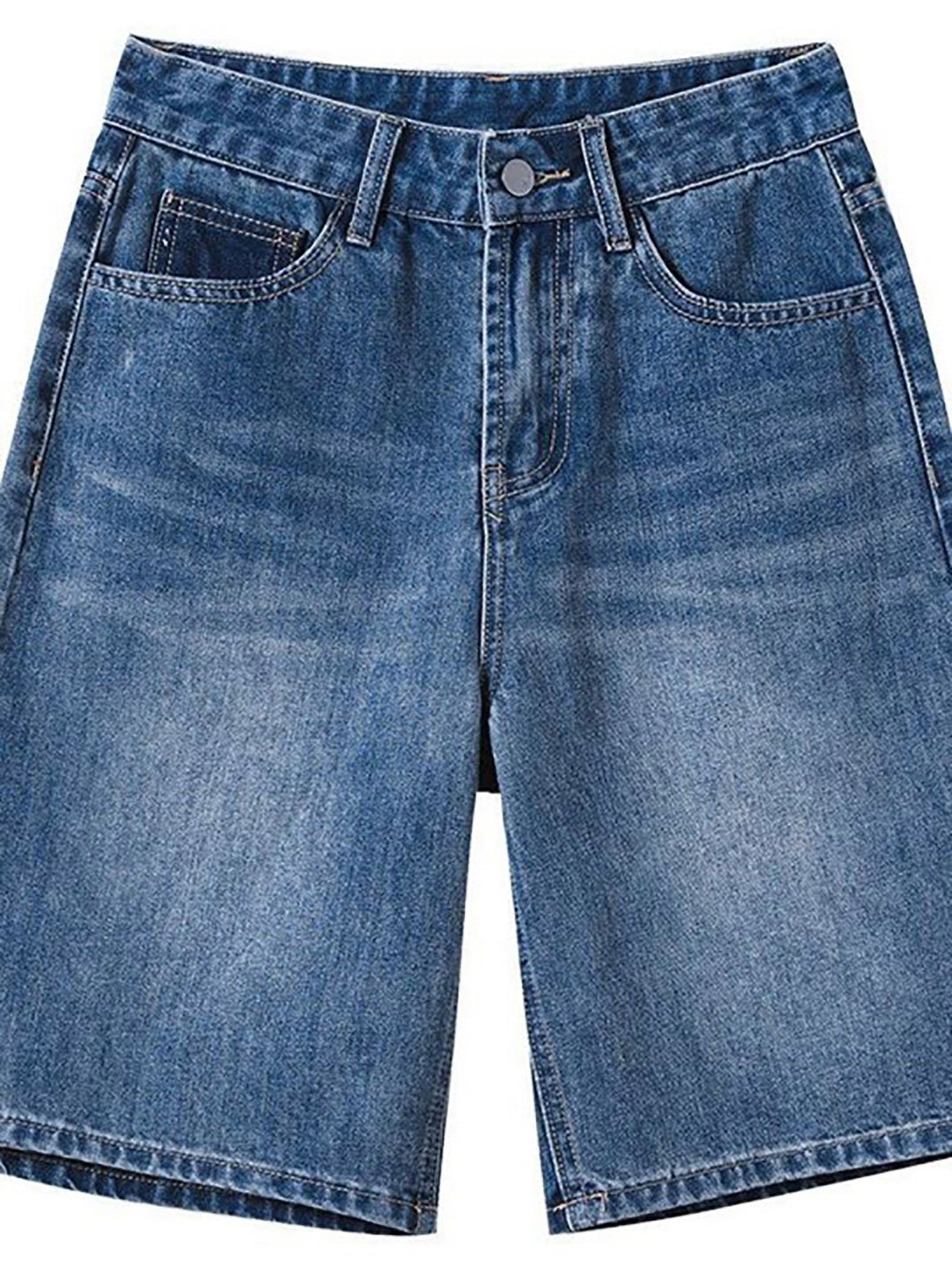 Blue High Rise Cotton Shorts
