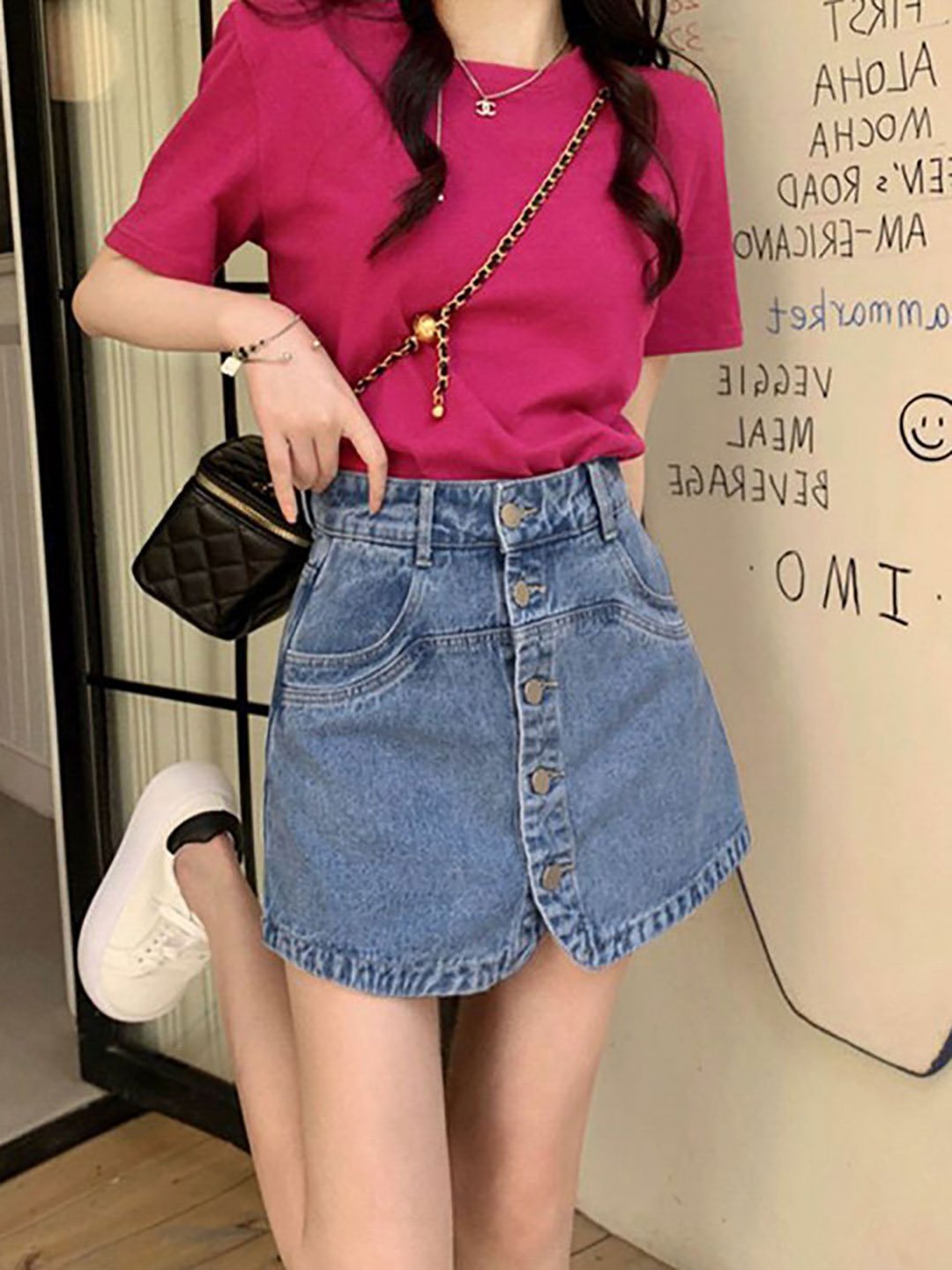 Blue Regular Fit High Rise Denim Shorts