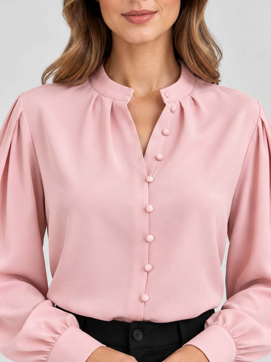 Pink Long Sleeve Button-Down Blouse