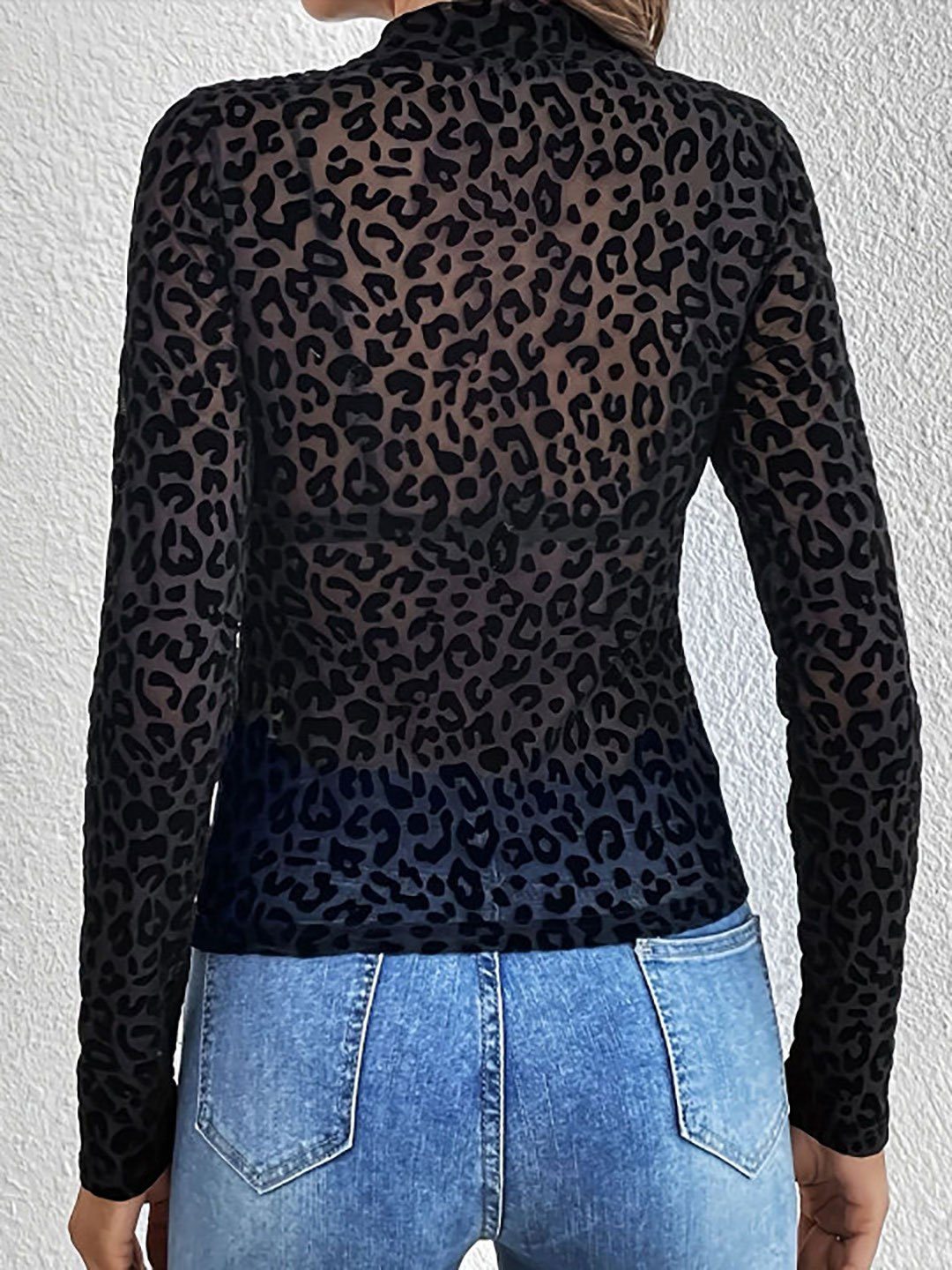 Black Leopard Print Mesh Top